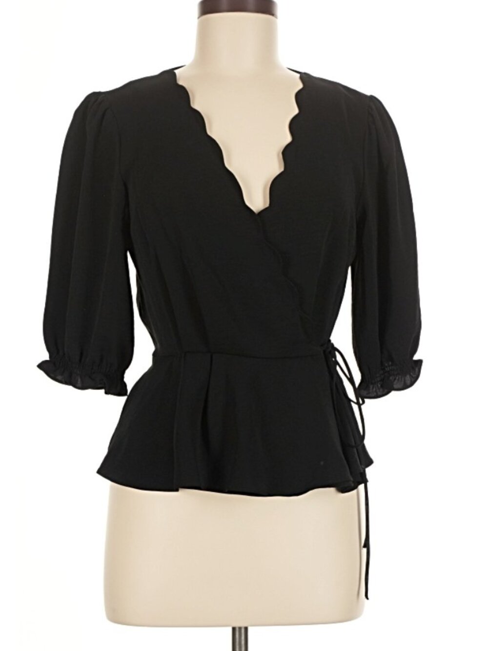 Topshop Scallop-neck 3/4 Sleeve Blouse